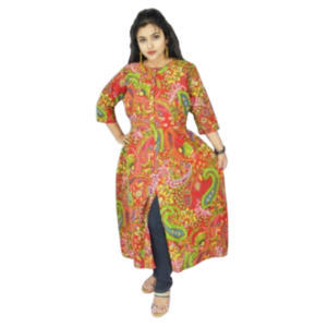 Elegant Pink Paisley Printed Front Slit Cotton Kurti for Women
