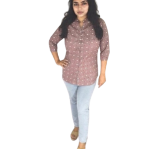 women brown printed cotton shirt