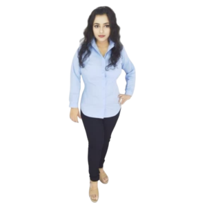 light blue formal shirt with spread collar and full sleeves