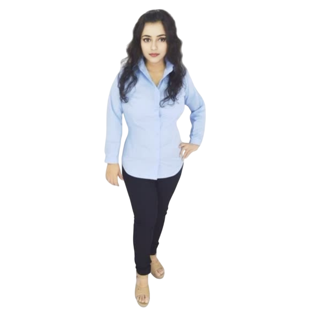 light blue formal shirt with spread collar and full sleeves