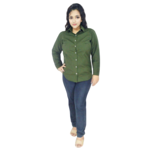 dark green formal shirt with spread collar and full sleeves