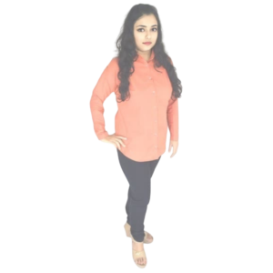 coral color formal shirt with spread collar and full sleeves