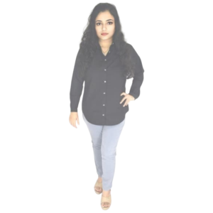 black formal shirt with spread collar and full sleeves