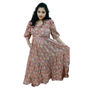 cotton anarkali gown with round neck and ankle length frill