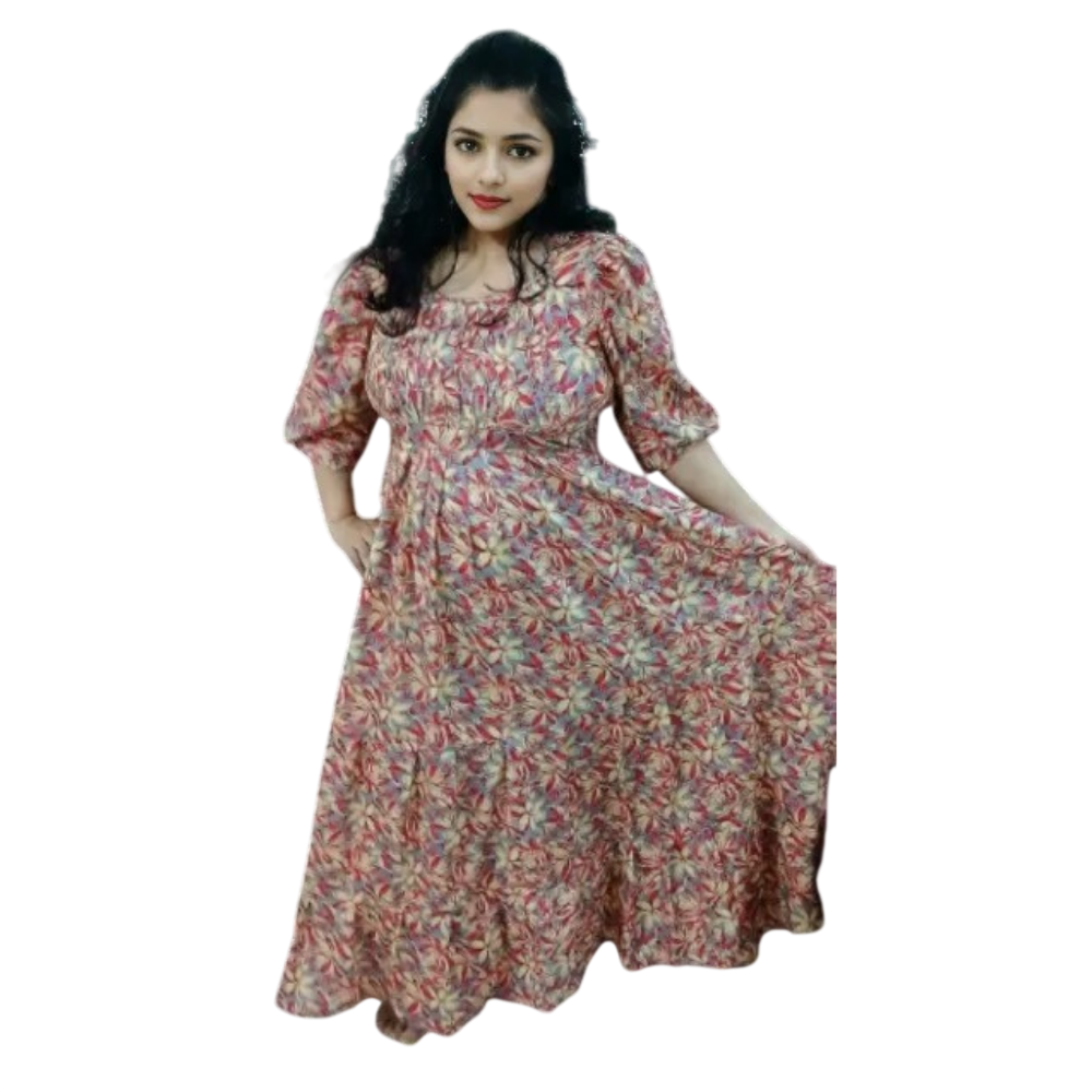 cotton anarkali gown with round neck and ankle length frill
