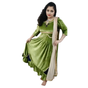cotton anarkali gown with round neck and ankle length frill