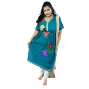 cotton blue gown with v neck and ankle length