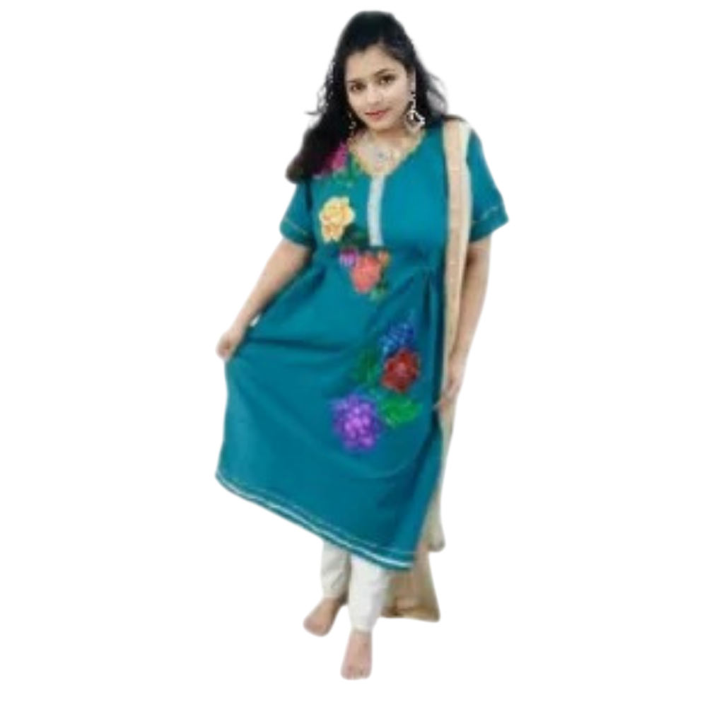cotton blue gown with v neck and ankle length
